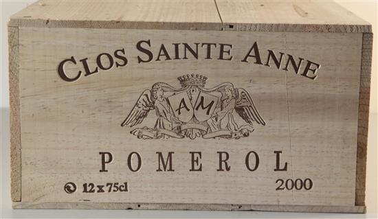 A case of twelve bottles of Chateau Clos Sainte Anne, Pomerol, 2000.